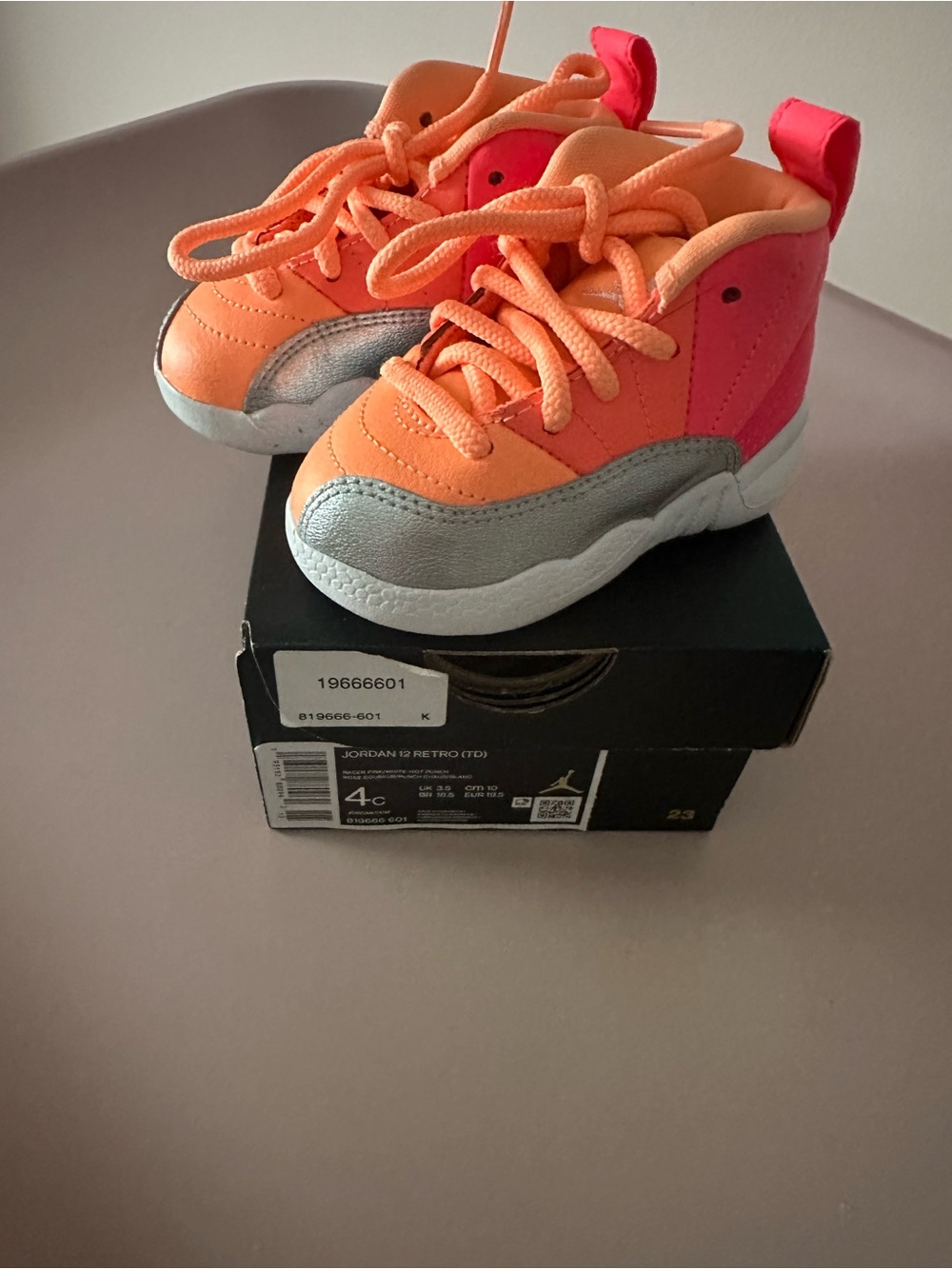 Jordan Kids Orange and Pink Retro 12 Sneakers